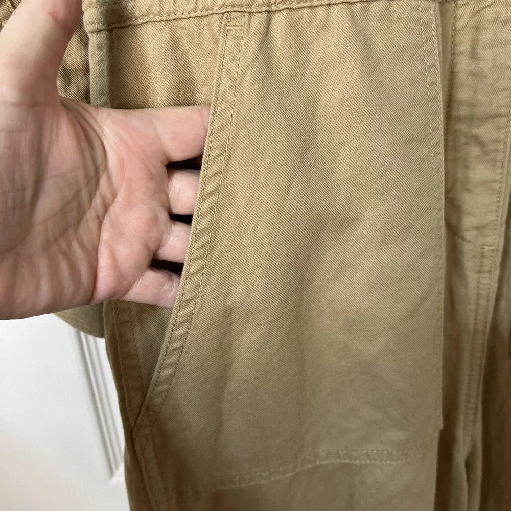 QUINCE Organic Cotton Linen Twill Jumpsuit Women L Long Sleeve Camel Sustainable